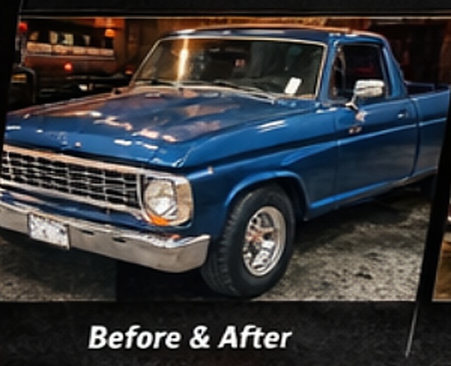 Blue classic truck before and after